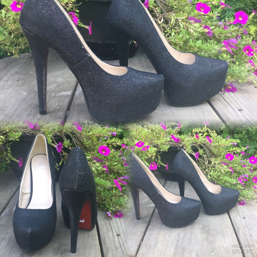 A.CO Black Sparkly stiletto Heels Shoes Size 7